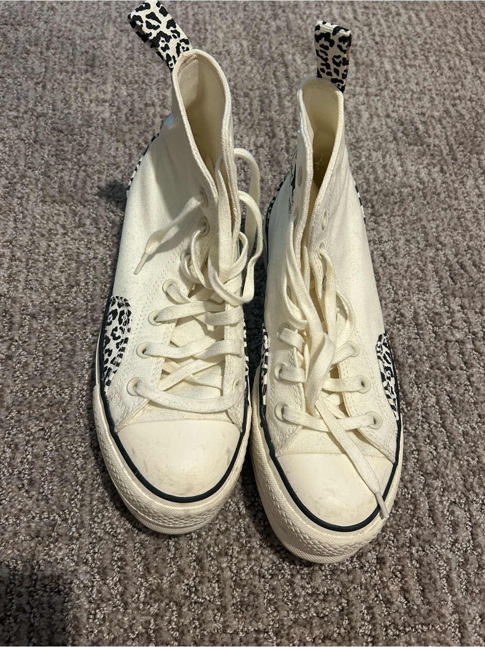Converse High-Top Sneakers in Cream with Black Leopard Accents